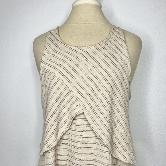 Free People Novelty Ivory Blue Striped Linen Sleeveless Open Back Mini Dress - Picture 5 of 14